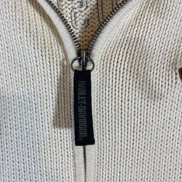 Vtg Y2K 2004 Harley Davidson Women 2X Chunky Knit Ivory Spell‎ Out Back Full Zip - Picture 3 of 15